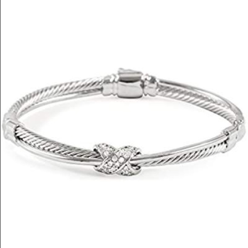 Glamouresq Rhodium White CZ Cable Bangle Bracelet